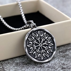 Vintage Stainless Steel Viking <b>Compass</b> Pendant Necklace Unisex Geometric Design Gift Jewelry - Product Image 4