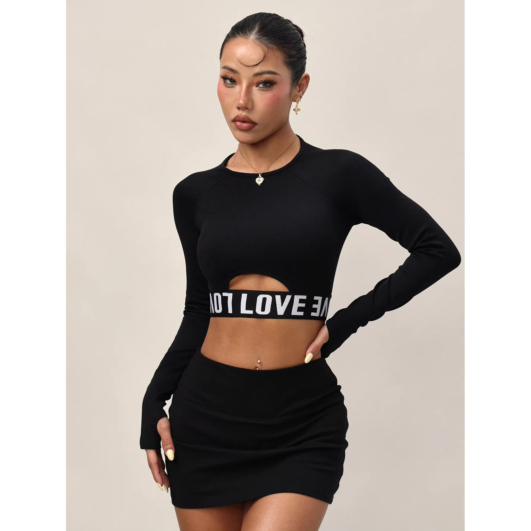 Under Lulu Custom Foreign Trade Nine Quarter Sleeve Breathable for Yoga Suit Women Elastic Letter Fitness Yoga Top Quick-drying