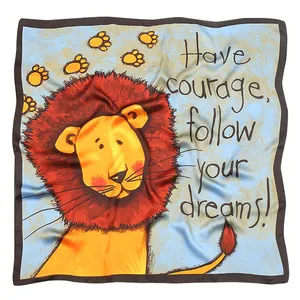 Small fresh cute lion printed silk scarf 70cm square women's professional headband scarves