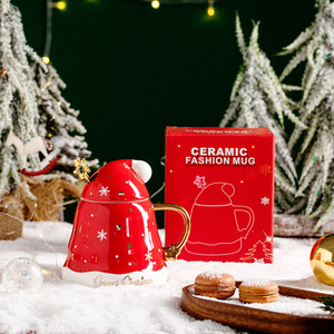 <span class=keywords><strong>Taza</strong></span> de café de cerámica con <span class=keywords><strong>diseño</strong></span> navideño bonito con tapa y cuchara para uso familiar en restaurante del día de Navidad - Product Image 5