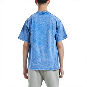 Camiseta Oversize de Hombre con Estampado Tie-Dye, Manga Corta, Cuello Redondo, 100% Algodón, Ajuste Casual, Color Azul Liso - Product Image 2