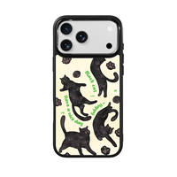 Coque de téléphone AG Feeling Black Edge avec motif chat noir vert lumineux doré pour iPhone 17, 17 Pro Max, 16 Pro, 15 – Coque magnétique