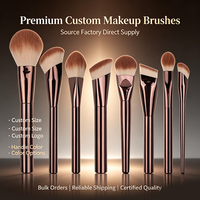 Pinceau de maquillage professionnel personnalisé de luxe de marque privée haut de gamme en métal poudré pour le visage, café, synthétique doux, végétalien