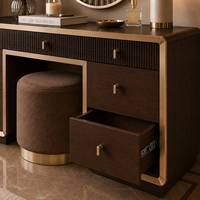 Table de toilette moderne, bureau de maquillage en MDF avec finition peinture mate, cadre en métal doré, armoire à maquillage multi-tiroirs pour chambre à coucher