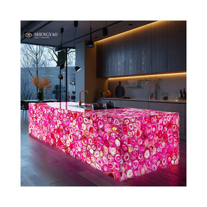 Bancone da <span class=keywords><strong>Cucina</strong></span> in Marmo Rosa Traslucido Retroilluminato Personalizzato, Pietra Luminosa in Agata Naturale - Product Image 2