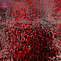 Tissu Brodé de Paillettes Classique Extensible Exclusif Transfrontalier RTS, Motif Léopard Rouge et Noir, Paillettes Entièrement Transparentes de 3mm pour Robe de Soirée