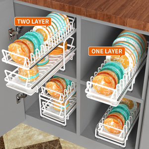Égouttoir à vaisselle coulissant sans perçage pour assiettes et bols, avec rangement pour pots à épices et sauces, et plateau d'égouttage pour cuisine - Product Image 1