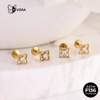 Piercing carré en titane ASTM F136, creux, géométrique, avec zircon cubique, pour cartilage d'oreille, hélix, tragus, bijoux de mode pour enfants et mariages