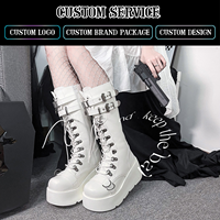 CHENO OEM Vente en gros Bottes à plateforme à talons hauts en cuir vegan punk pour femmes, style Y2K, bottes gothiques noires pour femmes