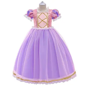 Gaun putri gadis imut Rapunzel Si khusus Halloween gaun panjang es dan salju gaun putri gadis imut