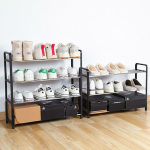 Zapatero de 4 niveles para entrada, organizador de zapatos resistente, almacenamiento para dormitorio, estante de zapatos de Metal negro resistente con ganchos - Product Image 3