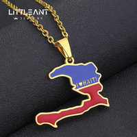 Pays Drapeaux bijoux En Acier Inoxydable Plaqué Or 18K Carte Collier Haïti Pendentif Colliers Pour Hommes Femmes Personnalisé En Gros