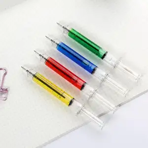 Good Quantity Promotional Gift Four Colors Syringe Plastic Ballpoint Pen With Brand Custom Logo