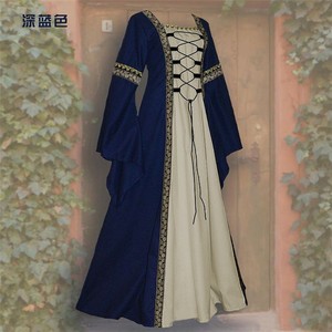 European Style Square Neck Long Dress A-Line Vintage Gothic Medieval Robe Plus Size Women's Clothing Burgundy Black Coffee Dark - Product Image 4