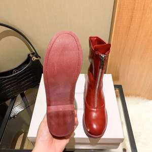 Women's Mid-Calf Leather <b>Punk</b> Ankle <b>Boots</b> with Front Zipper Motorcycle-Inspired Design - Product Image 3