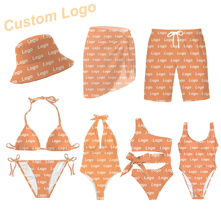 Pakaian Renang Bikini Manufaktur Bikini Kustom Satu Dua Potong Baju Renang Ember Topi Memancing Pakaian Mandi untuk Wanita Logo Kustom