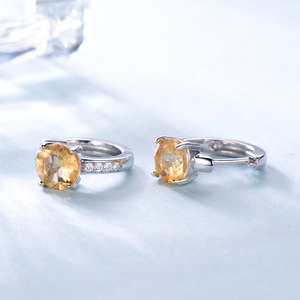 6Mm Vòng Tự Nhiên Citrine Đá Quý Chính Hãng 925 Sterling Bạc Hoop Bông Tai Phụ Nữ Đồ Trang Sức Thời Trang - Product Image 3