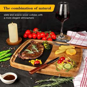 アカシアウッドスレートステーキプレートCharcuterieホームディナー提供トレイ肉チーズ前菜プレートレストラン - Product Image 3