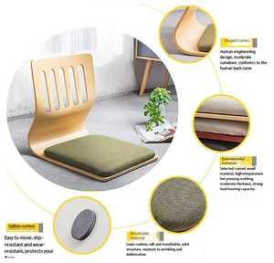 <span class=keywords><strong>Chaise</strong></span> de sol ergonomique en bois avec coussin, style japonais, siège tatami pour la méditation, salon, chambre à coucher - Product Image 3