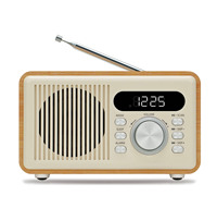 Radio Rumah Kayu FM dengan Speaker Nirkabel BT, Jam Alarm, Timer Tidur, dan Pemutar USB / TF