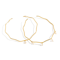 Collier ras du cou ondulé en acier inoxydable plaqué or 18 carats avec zircon et perle, nouvelle collection de bijoux fantaisie pour femmes, vente en gros