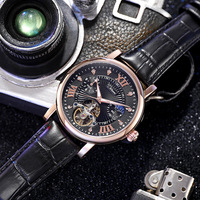 Montre mécanique automatique de luxe pour homme, phase de lune, cadran squelette à cœur ouvert, bracelet en cuir étanche, montre-bracelet de style professionnel