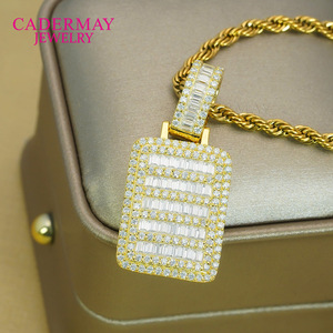 CADERMAY Moissanite Pendant S925 Silver Rectangular Baguette Hip Hop Jewelry Everyday Wear - Product Image 3