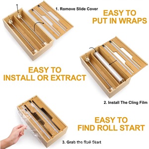 Tujetsch Wooden Cling Film Cutter <b>Drawer</b> Organizer With Wax Foil Plastic Slots Kitchen Storage Solution - Product Image 5