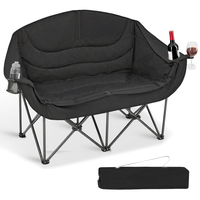 Chaise de camping double XL pliable, siège de détente d'extérieur avec porte-gobelets et sac de transport pour le camping et le jardin