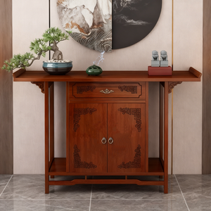 שולחן מזבח בודהיסטי בסגנון סיני מעץ מלא, מקדש בית לאמונה עם אחסון מרווח, עיצוב מסורתי אלגנטי - Product Image 6