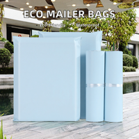 Sacs d'expédition en polyéthylène biodégradables et écologiques avec logo personnalisé, crème et bleu, imperméables pour vêtements