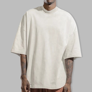 Haute qualité Streetwear Baggy blancs t-shirt pour hommes col montant surdimensionné T-Shirts Vintage 100% coton plaine hommes t-shirt - Product Image 3