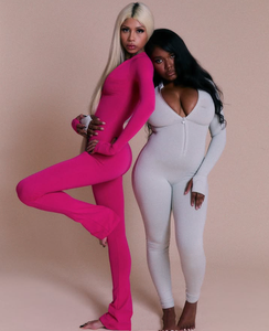 Langarm Reiß verschluss <span class=keywords><strong>One</strong></span> Piece Gym Yoga Damen Overalls Custom Workout Spandex Jumps uit Frauen Bodycon Flared Stram pler - Product Image 3