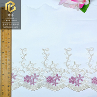 LEIXUSI Bordure en dentelle brodée rose de 19 cm, garniture florale en maille pour robe d'enfant, accessoires pour ourlet de jupe victorienne