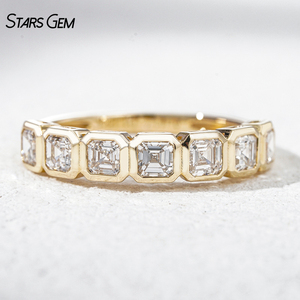 Starsgem - Anillo de Diamantes de 7 Piezas, 1.15CTW, Oro Sólido de 10K, Corte Asscher de 3x3mm, Diamantes Cultivados en Laboratorio DEF VS, Anillo de Boda con Engaste de Bisel - Product Image 2