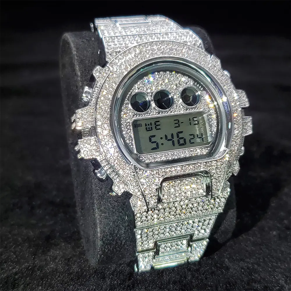 Fully Iced Out Diamond Digital Watch Stainless Steel Men Watches Fashion Zircon Luxury Wristwatches