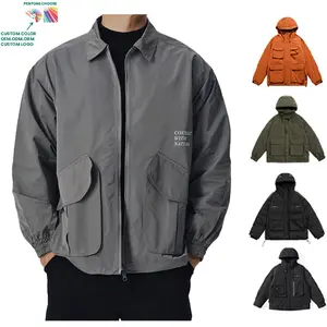 Chaquetas cortavientos personalizadas para hombre de talla grande para hombre, chaquetas bomber de satén de nailon liso para hombre