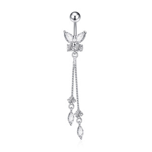 Anillo de ombligo de acero inoxidable con forma de corazón doble, anillos colgantes de circón de mariposa con incrustaciones de <span class=keywords><strong>Piercing</strong></span> para el cuerpo para bodas - Product Image 6