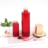 Flacon pompe en verre pour sérum cosmétique de soin de la peau de luxe, couleur rouge, carré, 30g, 50g, 40ml, 100ml, 120ml, avec couvercle en plastique