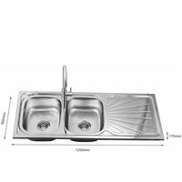 Évier double en acier inoxydable pour cuisine, sortie d'usine, avec plan de travail, 1200 mm * 500 mm, évier épaissi