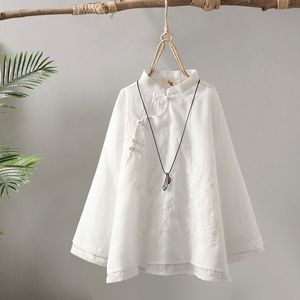 Traditional Chinese Embroidered Linen Cotton Shirt Women Loose Round Neck Tea Dress With Chinese Knot Buttons Spring 2025 - Product Image 3