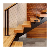 CBMMart Escalier résidentiel Escalier en acier au carbone Escalier en bois Escalier intérieur droit Rampes de câble Escalier de main courante
