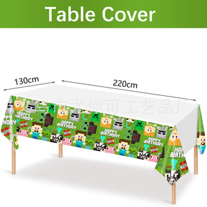 Minecraft Theme <b>Tablecloths</b> <b>Rectangle</b> Digital Printing Disposable PE Birthday Party Decorations Venue Setup Props - Product Image 4