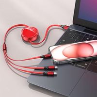 Câble de charge USB rétractable multi-protocoles (Type-C/Android) 100W, 1,2 m, avec logo personnalisé OEM, en plastique tressé, garantie 12 mois