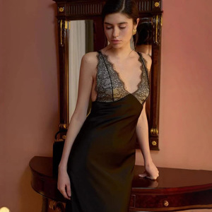 Vestido de Noche con Cuello en V, Adorno de Encaje, Corte Entallado, Capa Transparente Larga, Cintura Natural, Elegante para Banquetes - Product Image 4