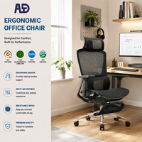 Chaise de bureau exécutive ergonomique en tissu maillé certifiée BIFMA, siège coulissant avec accoudoirs 3D en PU, base chromée 350 et roulettes silencieuses