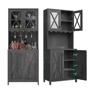 Aparador <span class=keywords><strong>de</strong></span> armario <span class=keywords><strong>de</strong></span> Bar estilo granja para comedor y sala <span class=keywords><strong>de</strong></span> estar Almacenamiento <span class=keywords><strong>de</strong></span> vino y <span class=keywords><strong>licor</strong></span> con soporte para Vasos - Product Image 2