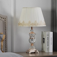 HJ HOME Abat-jour en tissu pour table en alliage de zinc avec cristal LED pour chambre à coucher et salon de créateur européen
