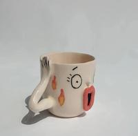 Tasses à café en céramique personnalisées avec couvercle fait à la main, tasses en céramique à motif de visage drôle en vrac