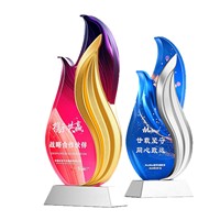 Trophée en cristal personnalisé en forme de flamme, imprimé en couleur UV sur métal, pour récompenses et honneurs lors d'événements, destiné aux employés exceptionnels